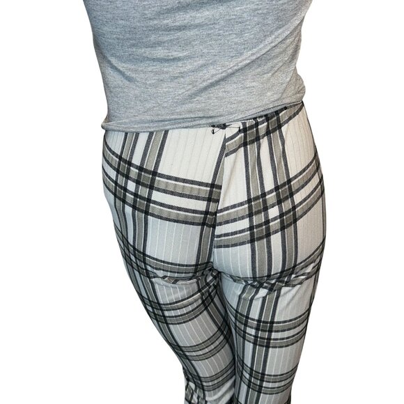Rue 21 Womens High Rise Soft Ribbed Flare Pants in Gray Plaid Size M Y2K 90s - Picture 5 of 7